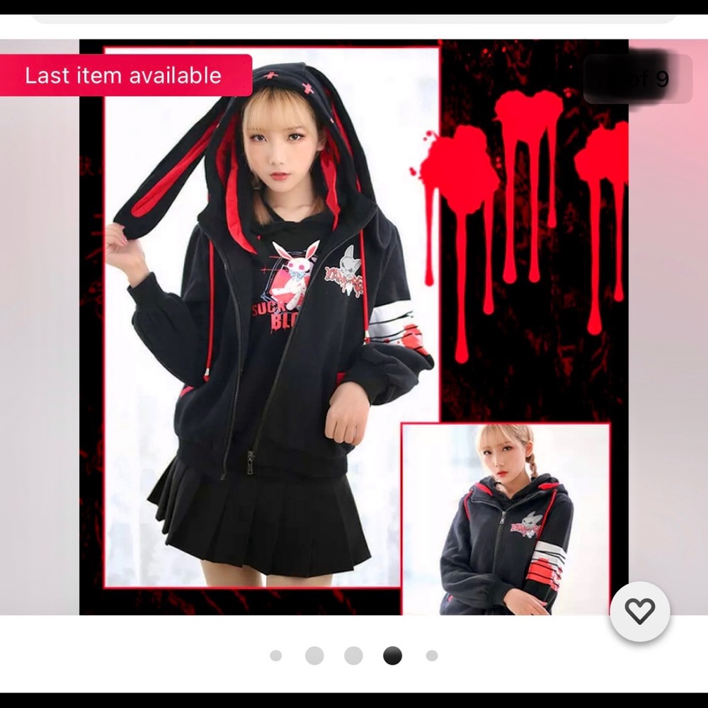 NEW NWOT Anime Yandere Rabbit Ear Zippered Hoodie